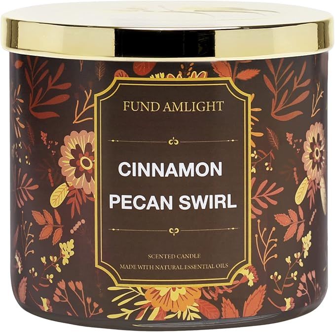 Fall Candle Cinnamon Pecan Swirl Scented Candle Autumn 3 Wicks Large Candle, 14 oz | Amazon (US)