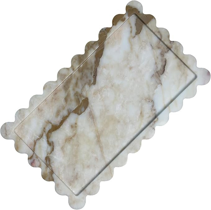 13.4 x 8 inch Large Marble Tray with Scalloped Edge, Rectangle Decorative Tray for Dresser Home D... | Amazon (US)