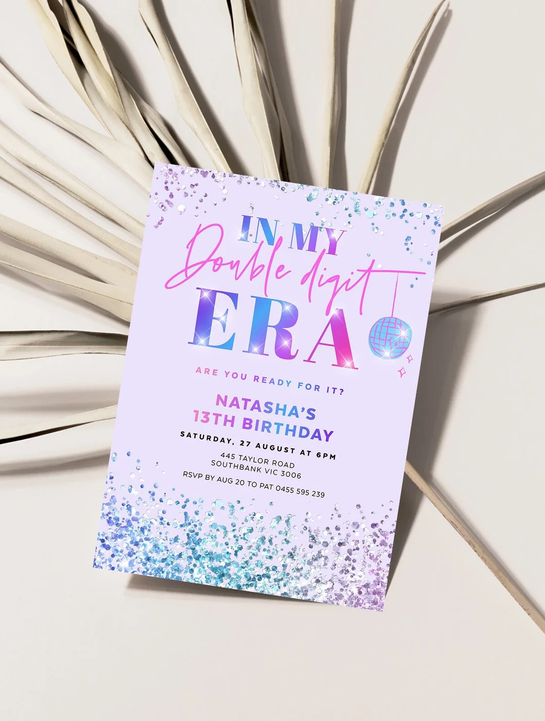 In My Double Digits Era Invite, 10th 11th 12th 13th Birthday Invitation, Glitter Disco Ball, Teen... | Etsy (US)