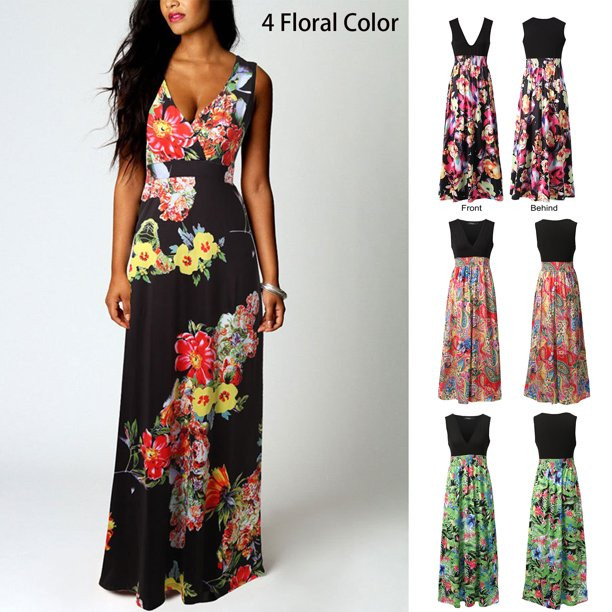 Women Sleeveless Dress Summer Casual Long Beach Sundress Bohemian Printed Dress | Walmart (US)