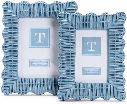 Two's Company Blue Wicker Weave Photo Frames - Handmade Rattan Frames for 4x6 & 5x7 Photos, Boho ... | Amazon (US)