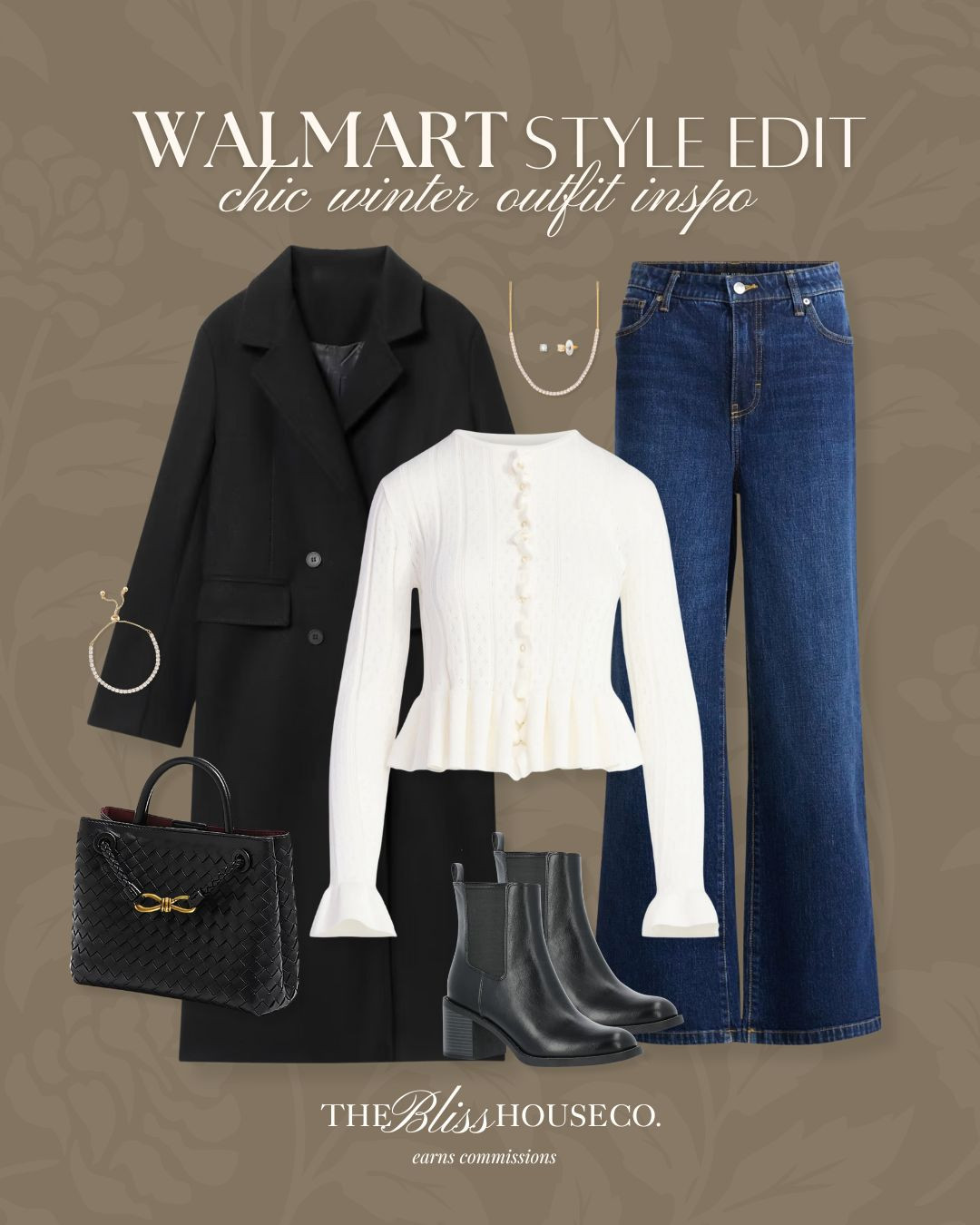 Walmart chic winter outfit inspo! Affordable women's fashion finds, jeans, trending ruffle sweater, black winter jacket, black boots, neutral style, simple yet chic fashion inspiration, styled look.

Walmart Fashion
 

 #LTKootd #LTKSeasonal #LTKFindsUnder50