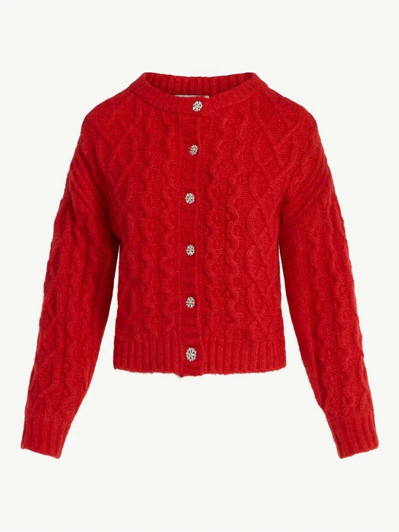 Free Assembly Women's and Women's Plus Cropped Cable Cardigan Sweater, Midweight, Sizes XS-4X | Walmart (US)