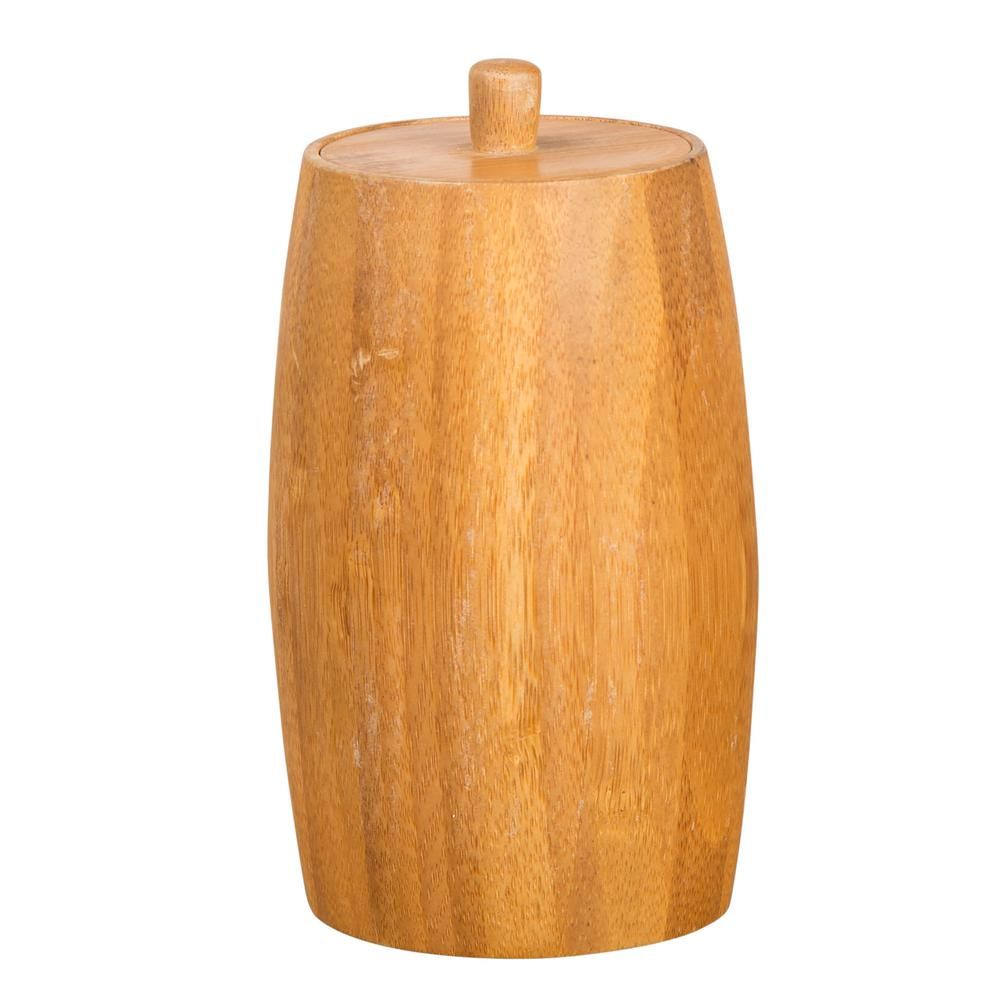 Creative Home Natural Bamboo Barrel Shaped Cotton Ball Holder Cotton Swab Organizer Bathroom Storage | The Home Depot