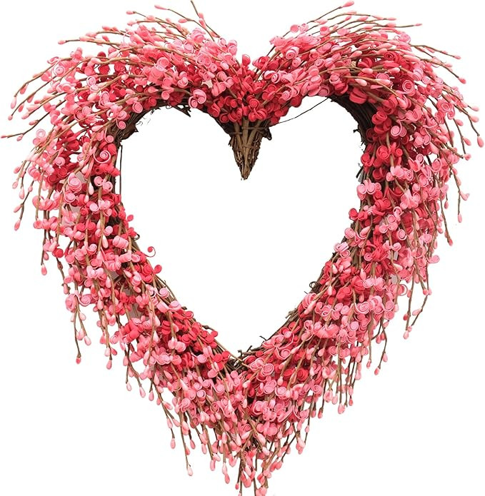 idyllic Heart Wreath Handmade Red Berry Leaves Heart Shaped Wreath Rustic Twig for Door Decorativ... | Amazon (US)