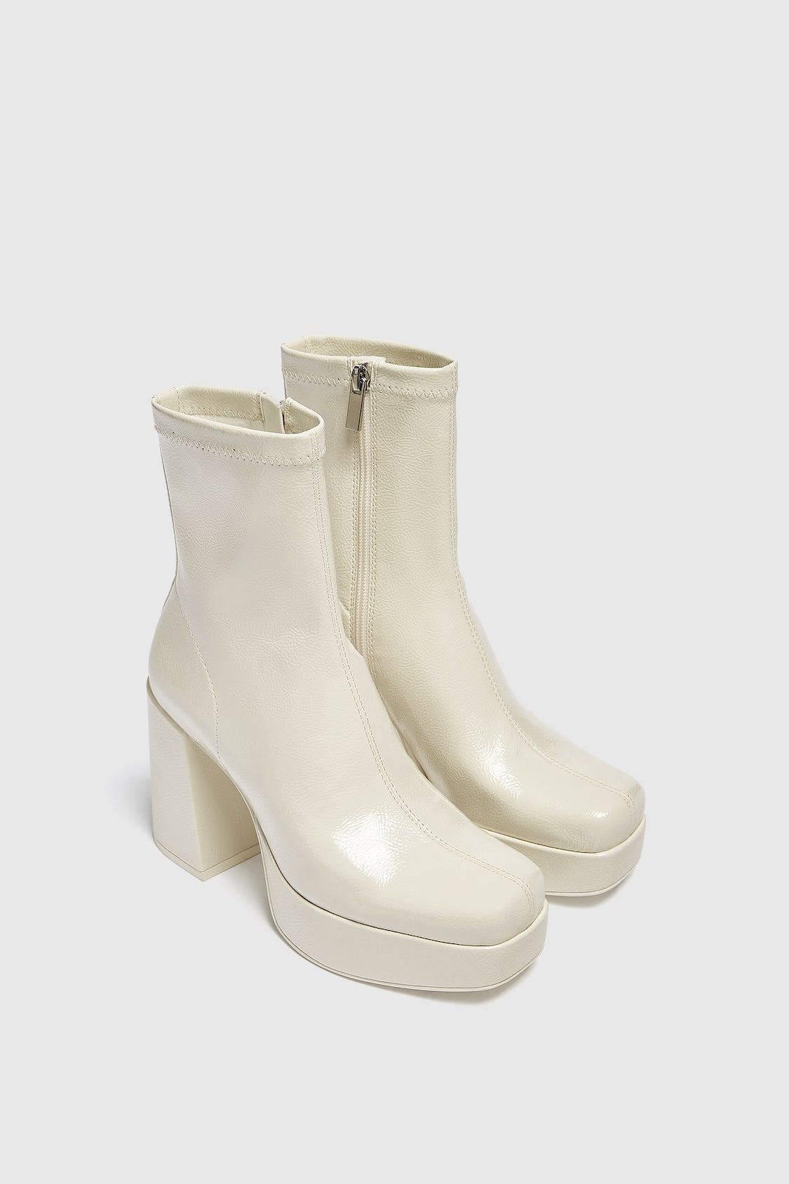Patent-finish heeled platform ankle boots | PULL and BEAR UK