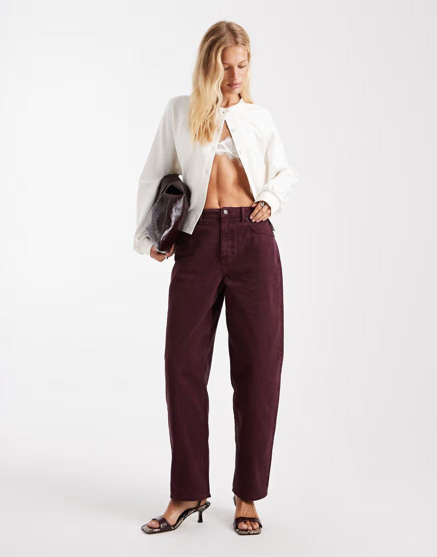 ASOS DESIGN barrel leg jeans in burgundy-Red | ASOS (Global)