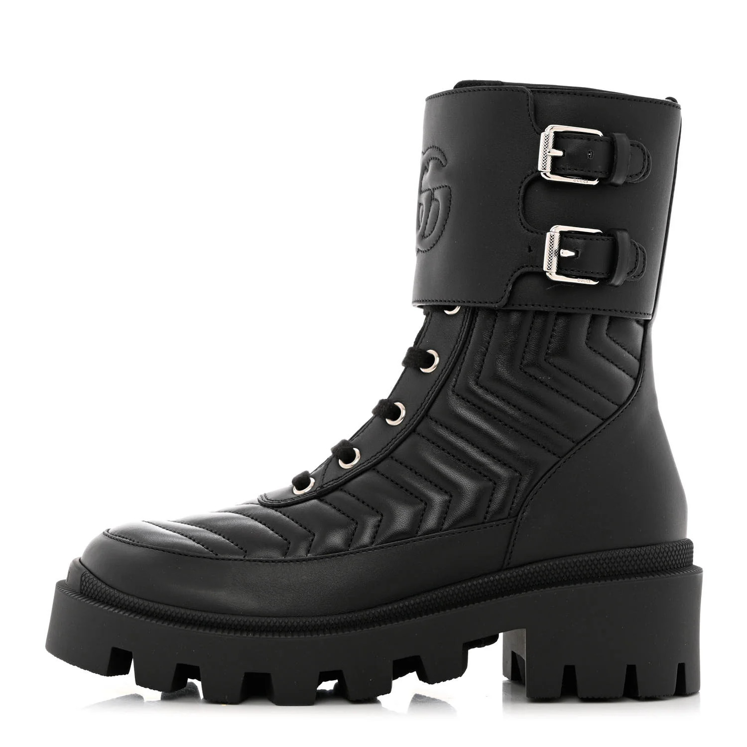 Nappa Frances GG Matelasse Platform Combat Boots 35.5 Black | FASHIONPHILE (US)