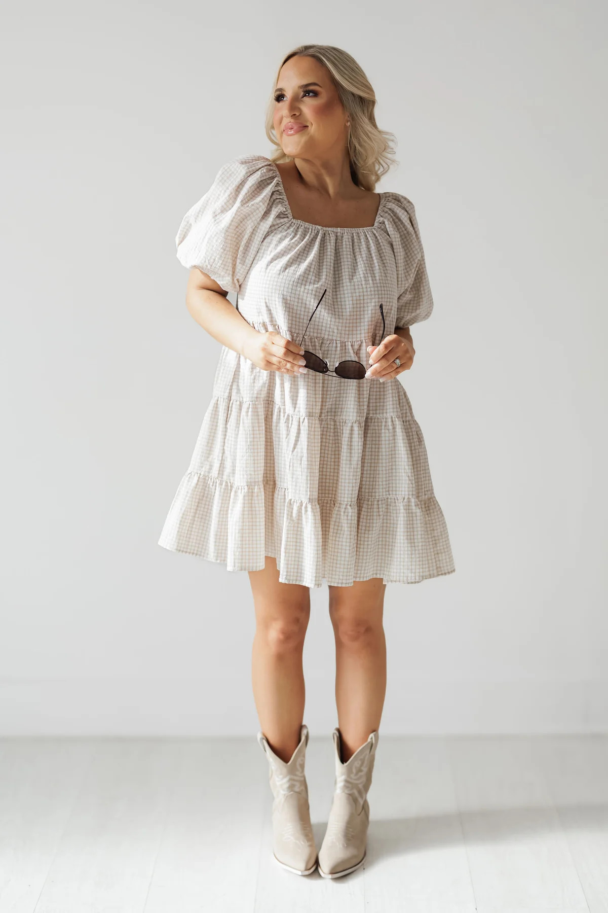 Carolina Mini Dress - Cream/Taupe | Landry Kate