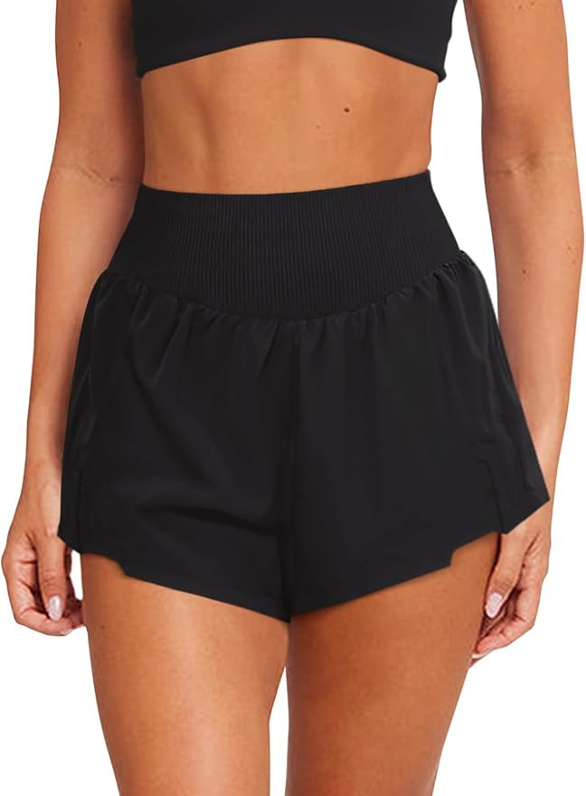 LASLULU Women's Ribbed High Waisted Gym Shorts Tummy Control Biker Workout Running Tennis Shorts ... | Amazon (US)