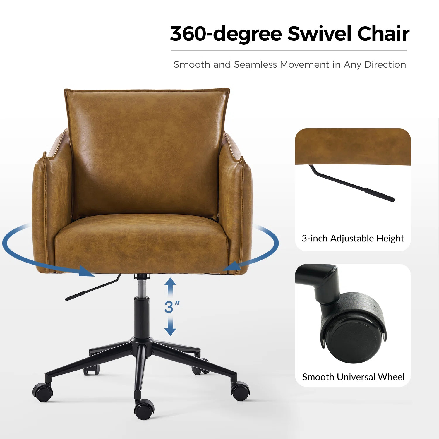 Iftikhar Leather Swivel Task Chair with Removable Backrest | Wayfair North America
