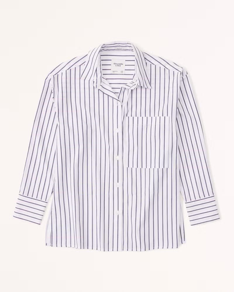 Oversized Straight Hem Poplin Button-Up Shirt | Abercrombie & Fitch (US)