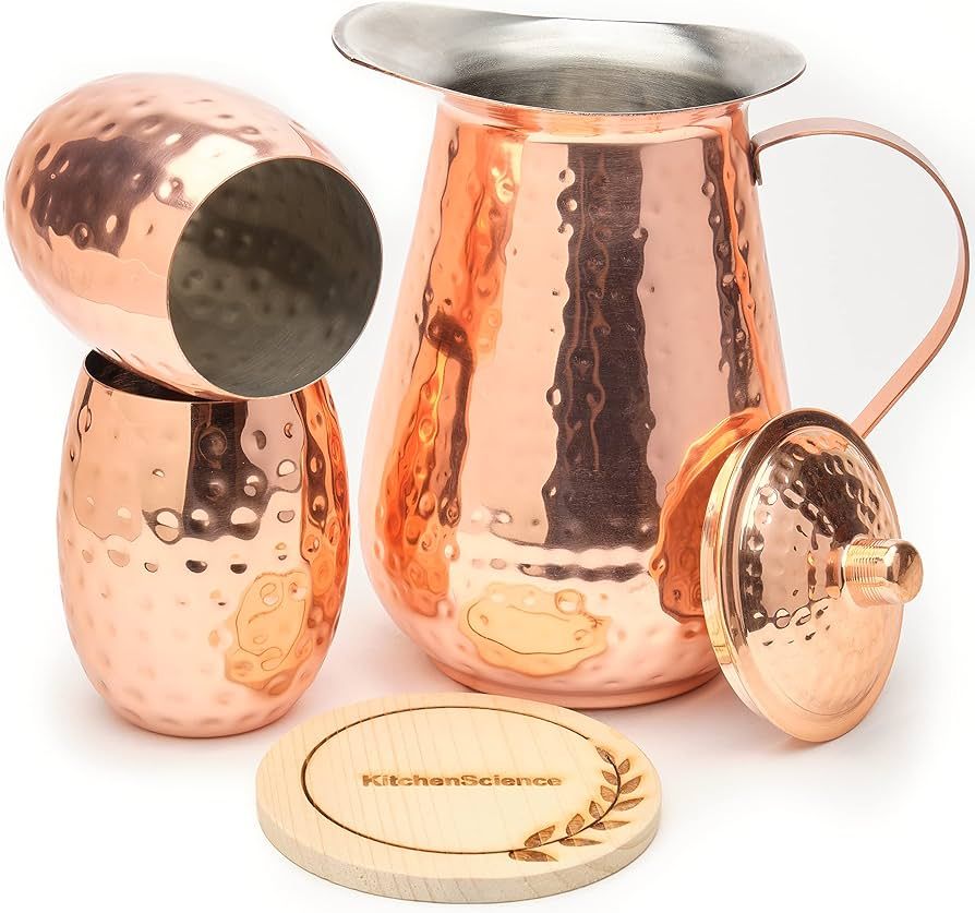 [Gift Set] Kitchen Science Copper Water Pitcher With Lid & Copper Tumblers (2 Tumblers) | Amazon (US)