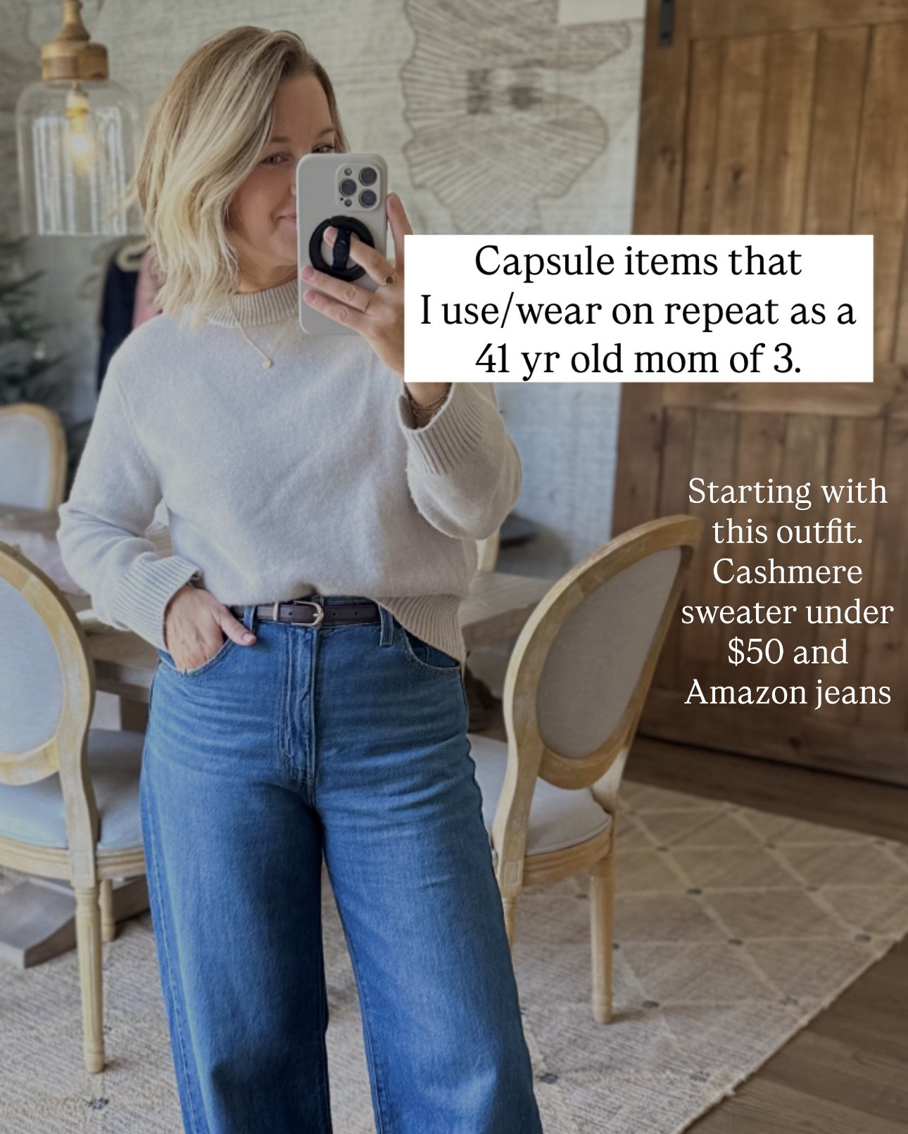 These are a few of my favorite things! 
Cashmere crewneck sweater is a size medium and the wide leg jeans are true size 29 in the 31 inch length inseam.

Watch band, elevated casual, leather booties, pebbled leather bucket bag by Tory Burch, Baccarat rouge 540 smell for less that is spot on and leaves people stopping me in the streets asking me what I’m wearing, my new favorite self tanner I wear shade dark, and everybody is always asking me about my Dewey Makeup look and it is simply these two products right here; I wear the shade light medium when I self tan my body and light when I am pale and my cheek color is petal. 