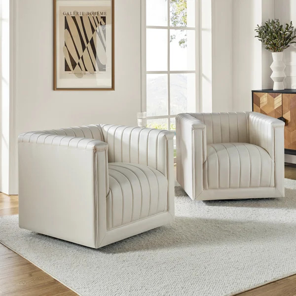 Cephus Faux Leather Swivel Tufted Accent Chair (Set of 2) | Wayfair North America