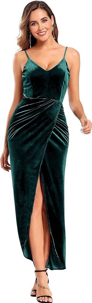 Ababalaya Elegant Spaghetti Strap Velvet Holiday Party Dresses for Women | Amazon (US)
