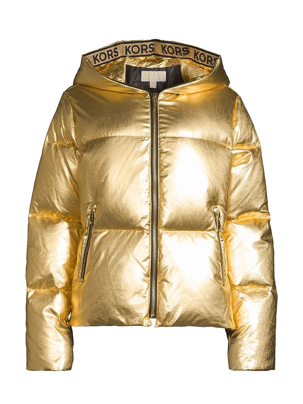 Women's Logo Tape Metallic Puffer Jacket - Gold - Size XS | Saks Fifth Avenue