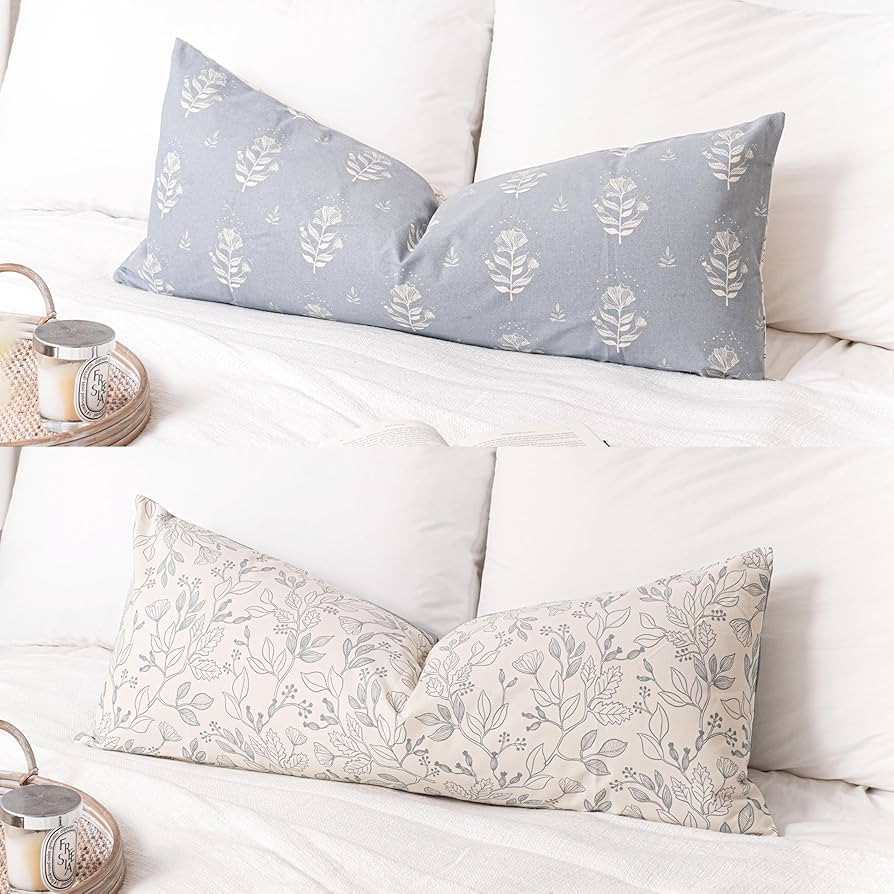 Coastal Blue Farmhouse Decorative Throw Pillow Cover 14X36, Accent Lumbar Throw Pillow for Bed, F... | Amazon (US)