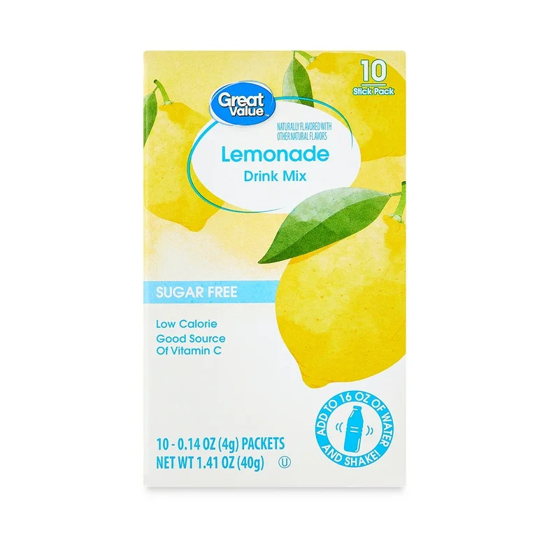 Great Value Sugar-Free Lemonade Drink Mix Packets, 10 Count, 0.14 oz Each | Walmart (US)