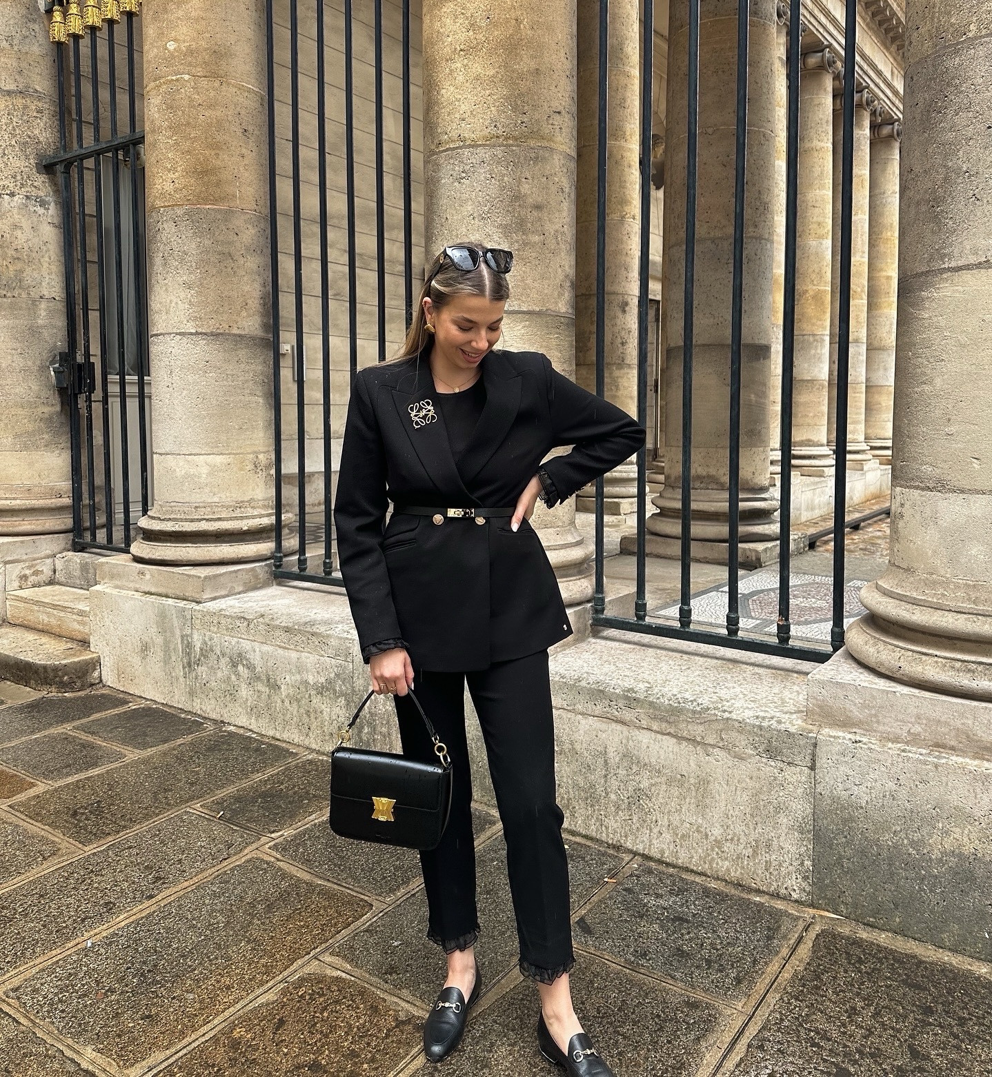 Classy Paris outfit 🖤
•
•
Paris outfit, classy outfit, black suit, Josh B suit, chic look, parisian look, chic outfit, black outfit, spring look, Isabel Bernard loafers, Kassandre Paris bag, Loewe brooch, black belt, Gucci sunglasses, everyday look

#LTKeurope #LTKnederlands #LTKstyletip