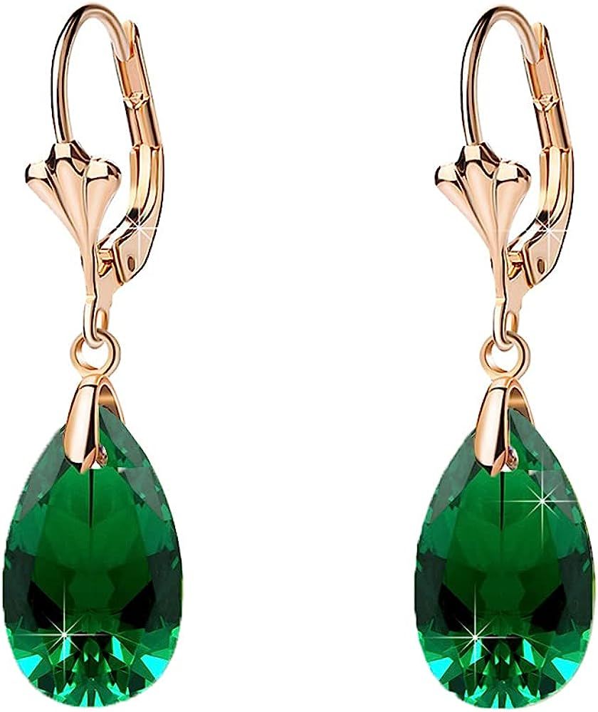 Austrian Crystal Teardrop Leverback Dangle Earrings for Women Fashion 14K Gold Plated Hypoallergenic | Amazon (US)