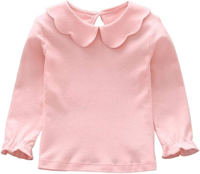 Baby Girl Kids Blouses Long Sleeves Solid Color Doll Collar T-Shirt Top Bottom | Amazon (US)