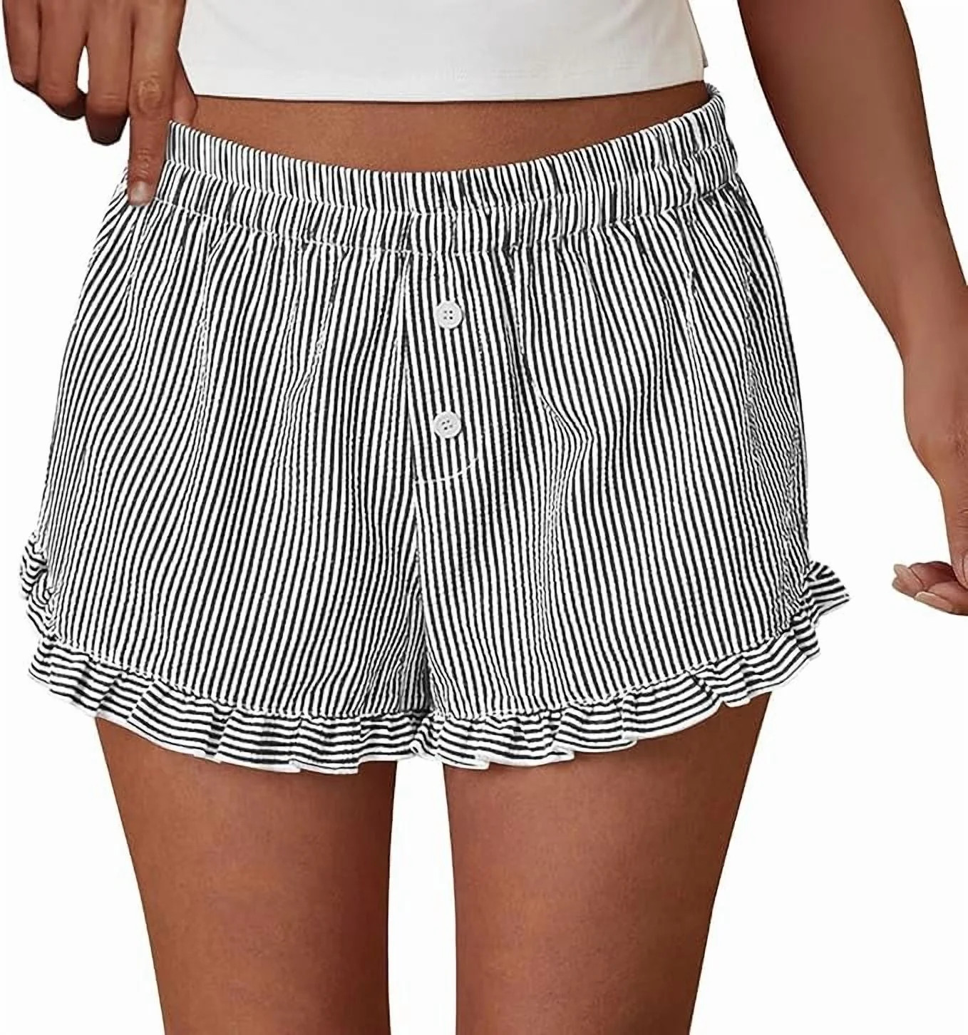 PRETTYGARDEN Womens Boxer Shorts Y2K Ruffle Shorts Summer Spring Lounge Striped Casual Beach Bott... | Walmart (US)