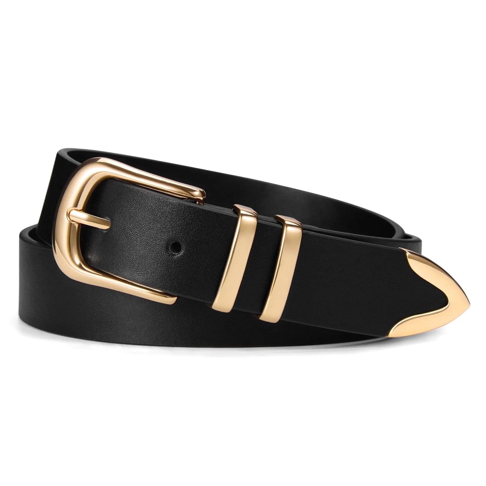 Fianmy Women Leather Belt with Gold Buckle, Fashion Ladies Leather Waist Belts for Pants Jeans Dr... | Walmart (US)