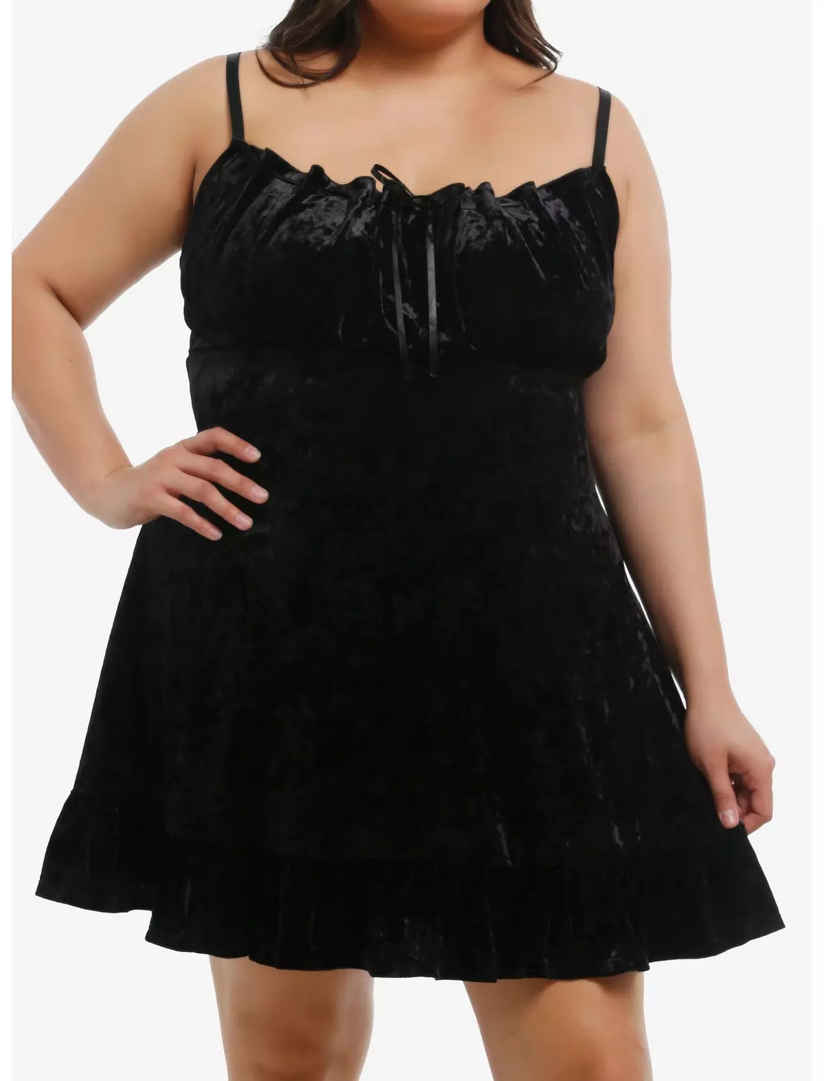 Cosmic Aura Black Velvet Ruffle Slip Dress Plus Size | Hot Topic | Hot Topic