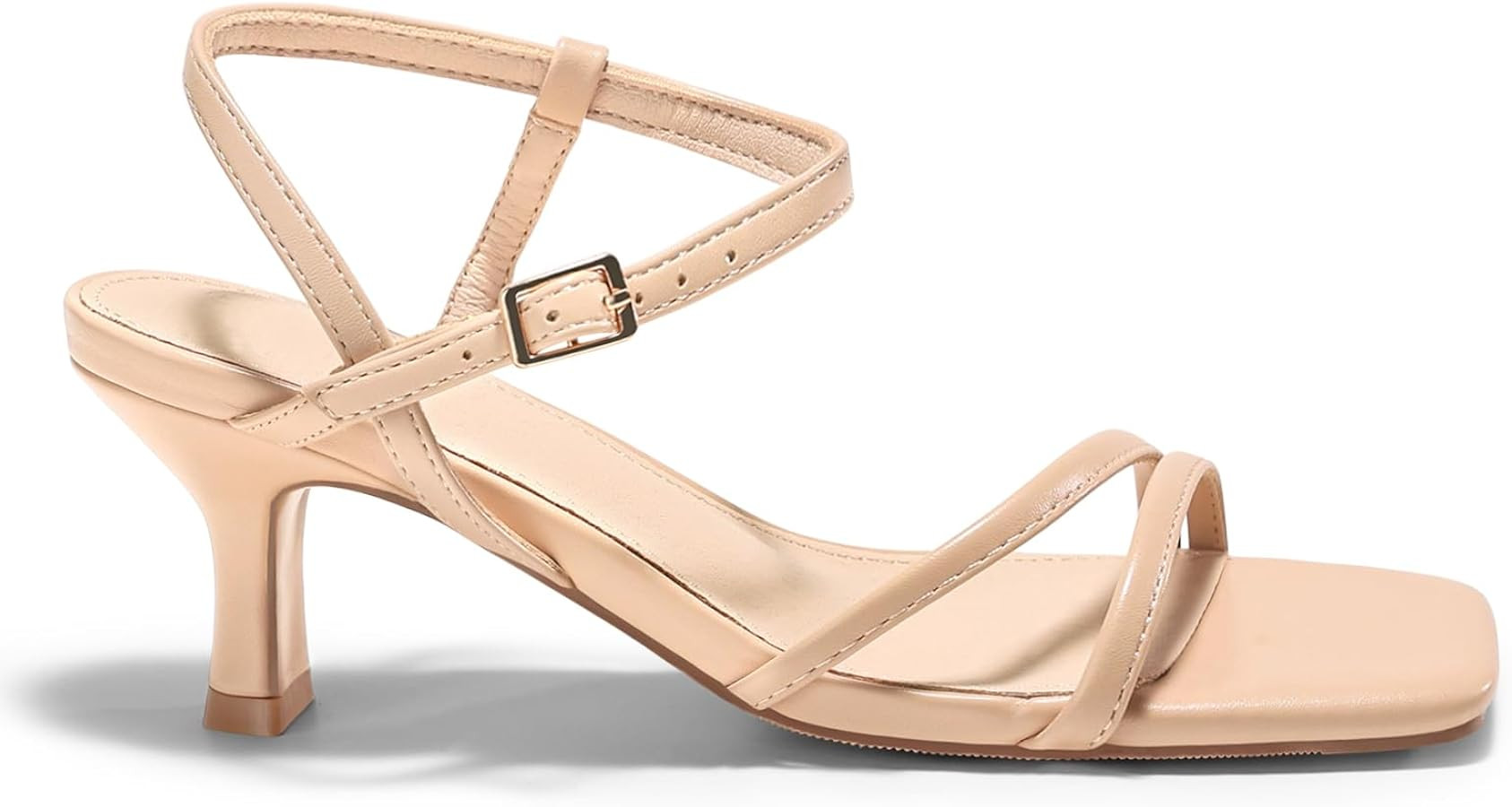 Coutgo Womens Strappy Low Kitten Heels Square Open Toe Sandals Ankle Strap Comfortable Summer Dre... | Amazon (US)