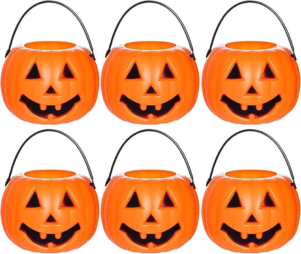 6Pcs Halloween Pumpkin Bucket Devil Smile Pumpkin Candy Bucket Plastic Halloween Candy Holder wit... | Amazon (US)