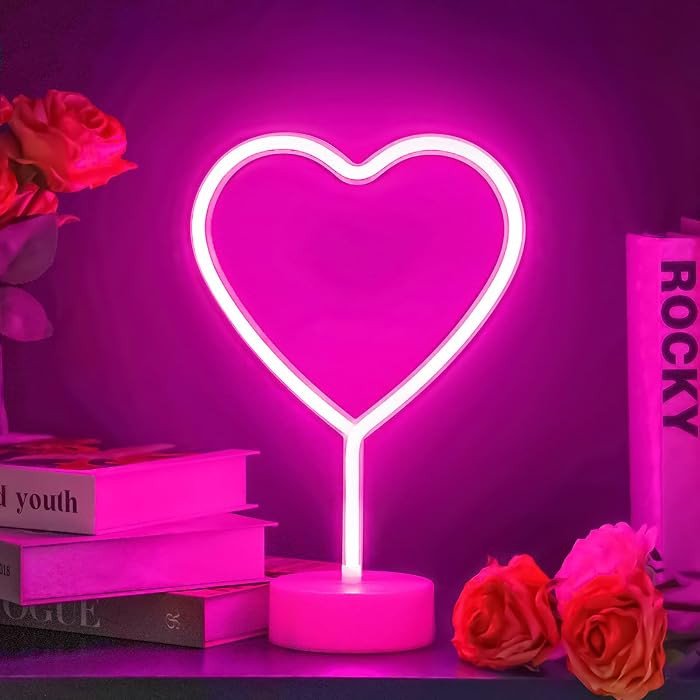 Pink Heart Neon Sign, Valentines Day LED Neon Light Battery Operated or USB Powered Valentines Pi... | Amazon (US)