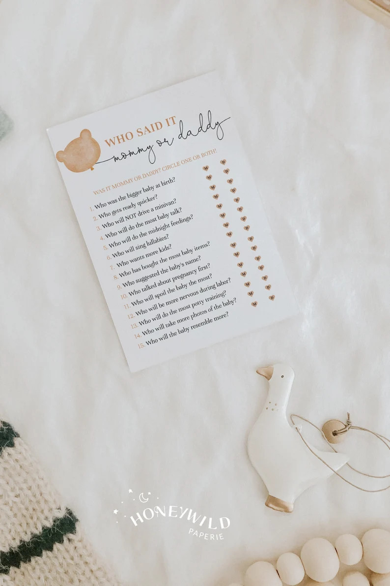 Mommy or Daddy? Guess Who Said It Modern Bear Baby Shower Editable Game, Printable Baby Shower Ga... | Etsy (US)