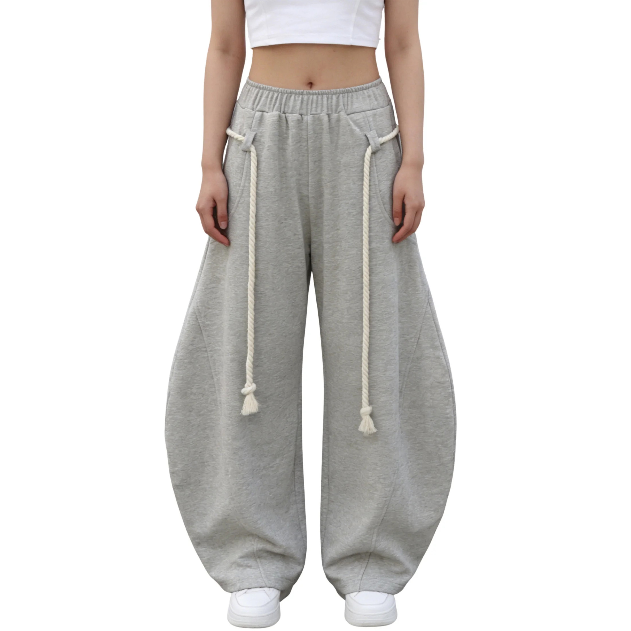 Casual Wide Leg Pants for Women Baggy Barrel Sweatpants Elastic Waist Lantern Trouser Pants | Walmart (US)