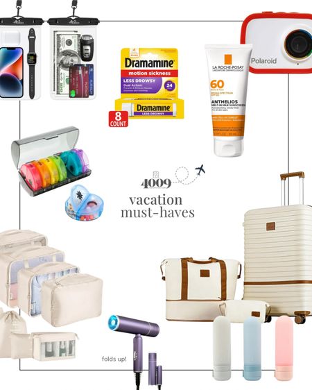 Vacation & Travel must-haves 

Spinner luggage | Dramamine | sunscreen | pill organizer | waterproof phone pouch | waterproof camera | packing cubes | folding hair dryer | travel | travel size

#LTKfamily #LTKfindsunder50 #LTKtravel