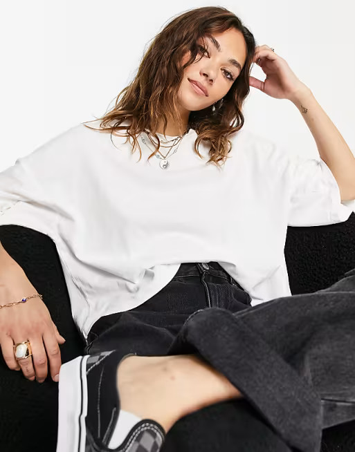 Topshop short sleeve boxy t-shirt in white | ASOS (Global)