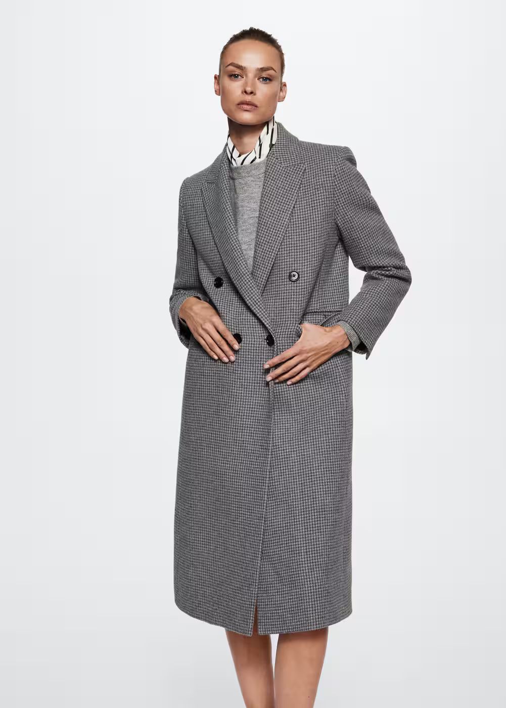 Houndstooth wool-blend coat -  Women | Mango United Kingdom | MANGO (UK)