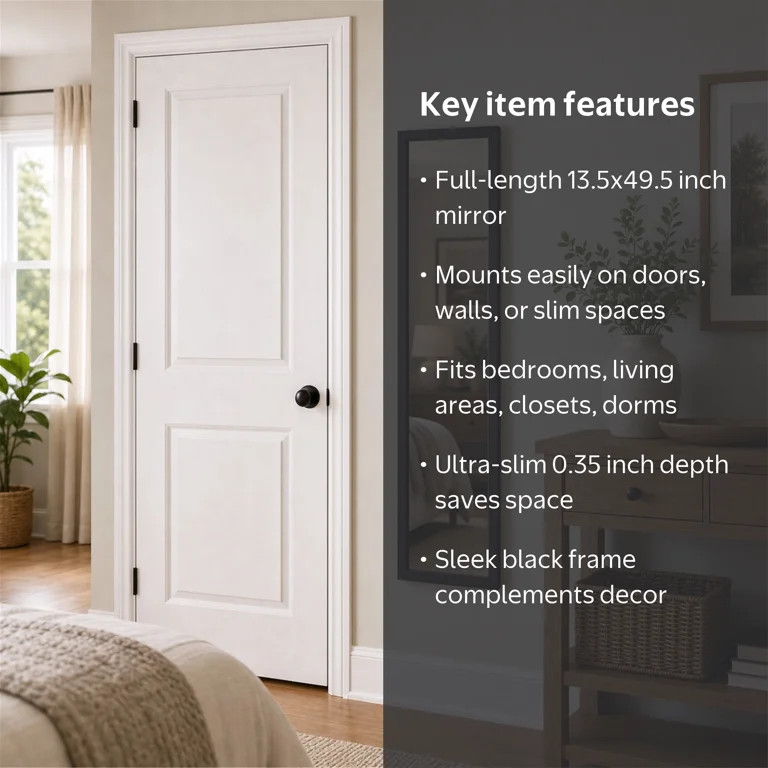 Mainstays 13.5 in x 49.5 in Black Modern Door Mirror | Walmart (US)