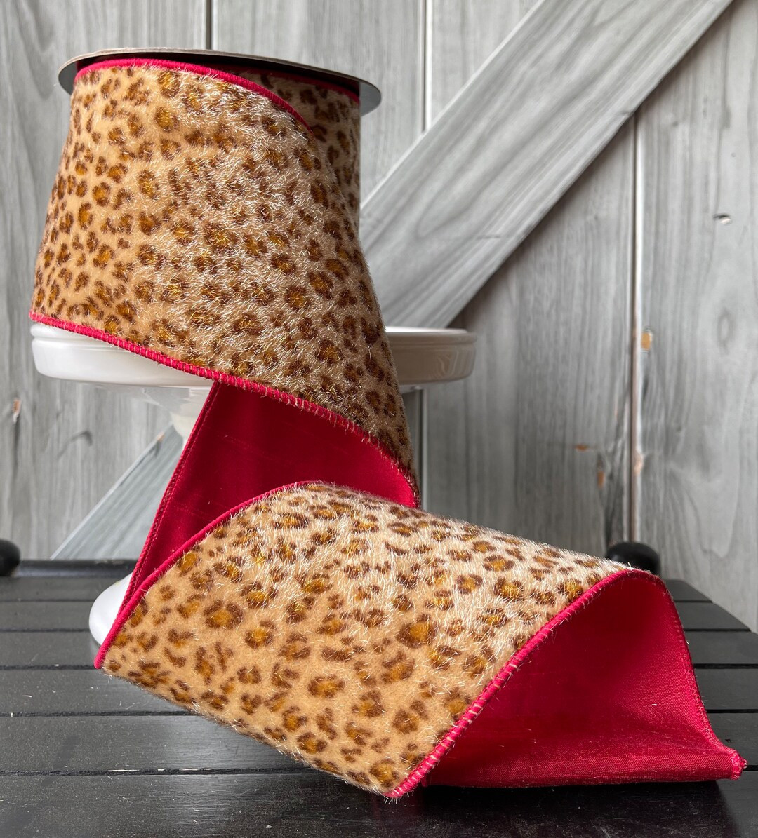 D Stevens, 10 Yards, 4 Inch Wire Ribbon, Leopard Print Ribbon, Red Ribbon, Red Horsehair Ribbon, ... | Etsy (US)