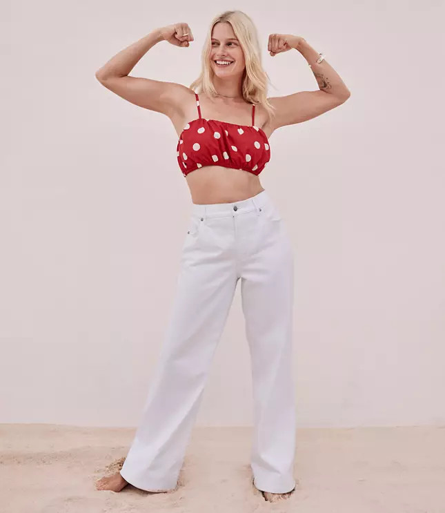 Rivete Tall Mid Rise Wide Leg Jeans in White | LOFT