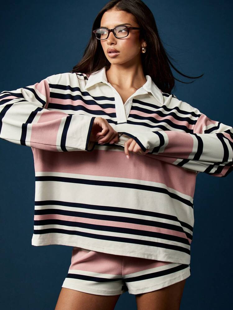 MISSGUIDED Retro Striped Co Ord Set Crop Top And Shorts Two Piece Outfit Summer Vacation Resort Wear Cruise Lounge Casual Matching Set Beach Collection Nautical Style | SHEIN