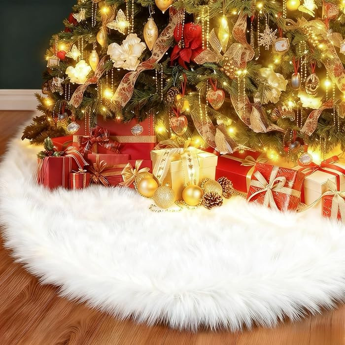 Christmas Tree Skirt, Deluxe 60 Inch Decoration Tree Skirt, White Faux Fur Soft Thick Plush Tre... | Amazon (US)