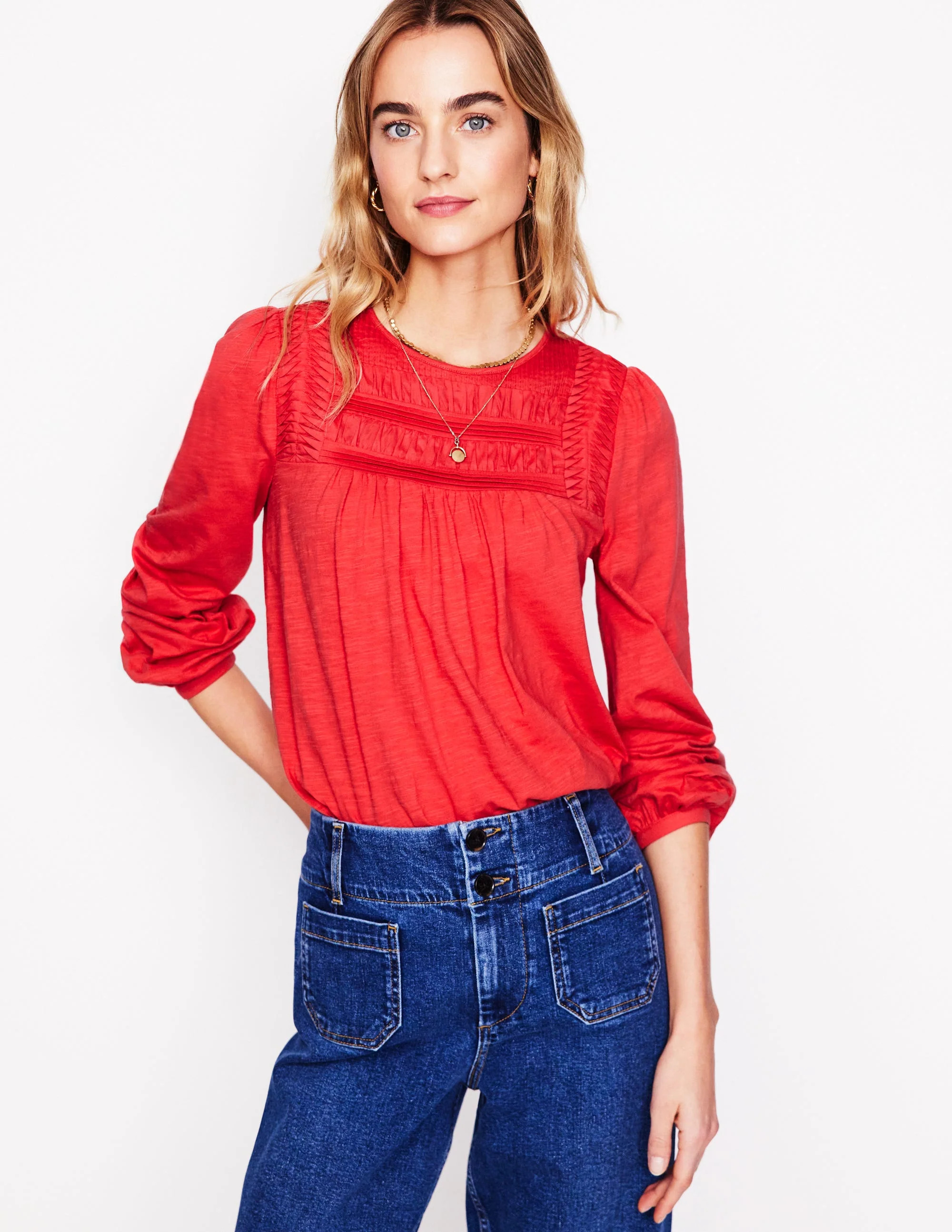 Pintuck Yoke Top-Berry Red | Boden (US)