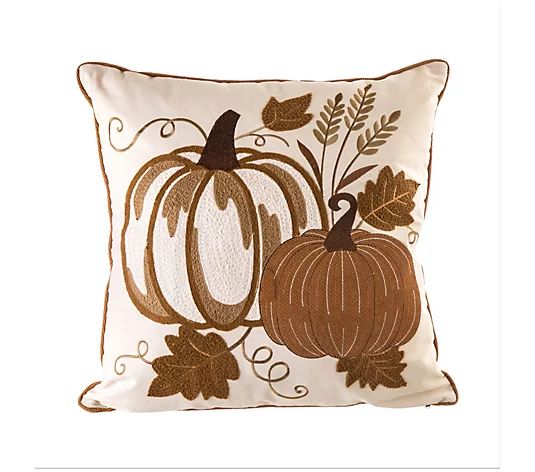 Glitzhome Embroidered Pumpkin Decorative Pillow Cover - QVC.com | QVC
