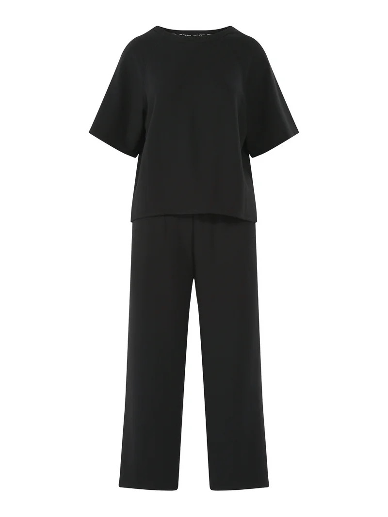 Joyspun Women's French Terry Short Sleeve Top and Capri Pants Set, 2-Piece, Sizes XS-3X | Walmart (US)