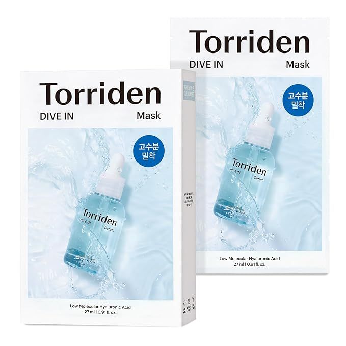 Torriden DIVE-IN Hyaluronic Acid Facial Sheet Masks (10 Count), Moisturizing Sheet Mask for Sensi... | Amazon (US)