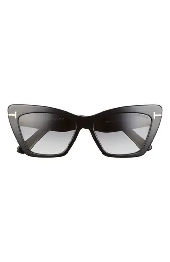 TOM FORD Wyatt 56mm Gradient Cat Eye Sunglasses in Shiny Black /Gradient Smoke at Nordstrom Rack | Nordstrom Rack