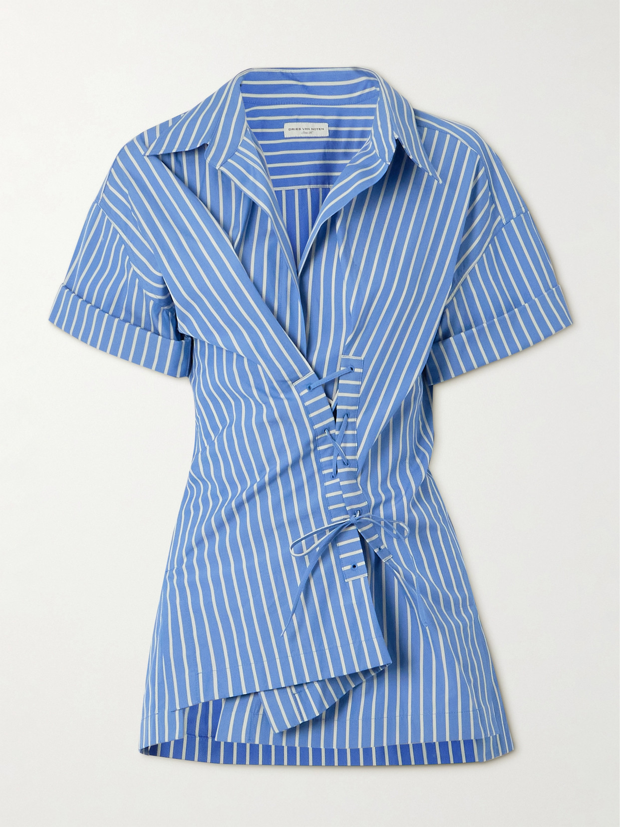 Dries Van Noten - Striped Lace-up Cotton-poplin Shirt - Blue | NET-A-PORTER (US)