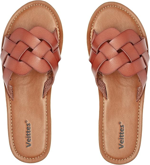 Veittes Women's Slide Sandals - Casual Toe Ring Criss Cross Strappy Flat Summer Shoes. | Amazon (US)