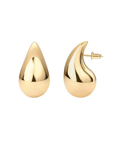 PAVOI 14K Gold Plated 925 Sterling Silver Post Teardrop Chunky Hoop Earrings - Lightweight Drop Yellow for Women - 22mm Designer Dupe Earrings | Amazon (US)